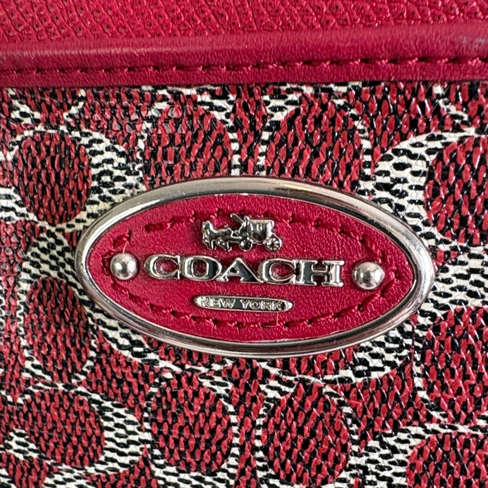 Coach Signature Red Crossbody Bag Leather Trim - Picture 4 of 13